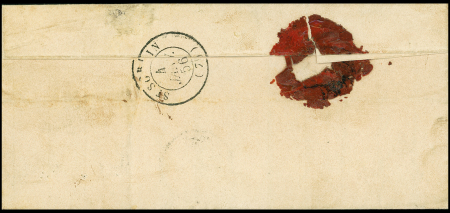 N°14 sur lettre avec T15 "Macon (70)" (3 janv 56) + taxe 30 double-trait + mention manuscrite "taxe pour timbres faux" + dossier de saisie comprenant 4 pièces, TB