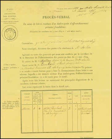 N°14 sur lettre avec T15 "Macon (70)" (3 janv 56) + taxe 30 double-trait + mention manuscrite "taxe pour timbres faux" + dossier de saisie comprenant 4 pièces, TB