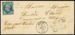 N°14 sur lettre avec T15 "Macon (70)" (3 janv 56) + taxe 30 double-trait + mention manuscrite "taxe pour timbres faux" + dossier de saisie comprenant 4 pièces, TB