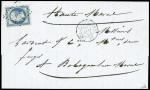 N°15 25c bleu, OBL losange de points "DS" + T15 "(DS) Paris (DS) 60" (1854) sur lettre, TB