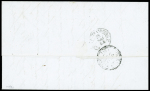 N°15 25c bleu, OBL losange de points "DS" + T15 "(DS) Paris (DS) 60" (1854) sur lettre, TB