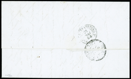 N°15 25c bleu, OBL losange de points "DS" + T15 "(DS) Paris (DS) 60" (1854) sur lettre, TB