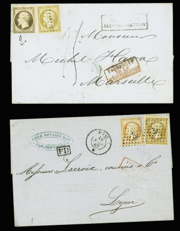 4 lettres AFF Empire ND (3) et dentelé (1) OBL ancre + CAD de paquebot : Phase - Sinaï - Gange et Carmel