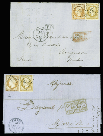 4 lettres AFF Empire ND (3) et dentelé (1) OBL ancre + CAD de paquebot : Phase - Sinaï - Gange et Carmel