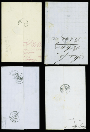 5 lettres AFF divers dont 1 AFF n°16 : n°23 OBL ancre + CAD "Moeris". N°31 OBL ancre + CAD rond 'Ligne U PAQ. FR N°4" (1869) sur lettre de Marseille pour Messine. N°60 OBL GC 2240 + CAD "Ligne U PAQ. FR N°2" (1869)