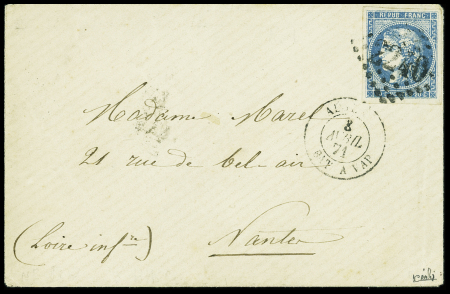 5 lettres AFF divers dont 1 AFF n°16 : n°23 OBL ancre + CAD "Moeris". N°31 OBL ancre + CAD rond 'Ligne U PAQ. FR N°4" (1869) sur lettre de Marseille pour Messine. N°60 OBL GC 2240 + CAD "Ligne U PAQ. FR N°2" (1869)