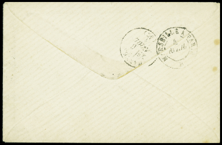 5 lettres AFF divers dont 1 AFF n°16 : n°23 OBL ancre + CAD "Moeris". N°31 OBL ancre + CAD rond 'Ligne U PAQ. FR N°4" (1869) sur lettre de Marseille pour Messine. N°60 OBL GC 2240 + CAD "Ligne U PAQ. FR N°2" (1869)