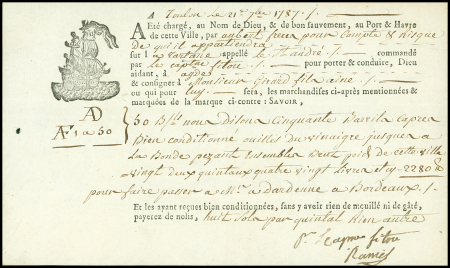 10 connaissements maritimes (1787 - 1878), la plupart illustrés de navires