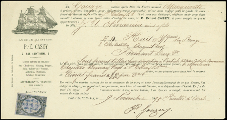 10 connaissements maritimes (1787 - 1878), la plupart illustrés de navires