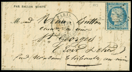 LE NEWTON N°37 OBL étoile 30 + CAD "Paris Bt Mazas" (31 dec 70) sur Gazette des Absents n°21 pour St Georges sur Cher (Loir et Cher) arrivée 14 janv 71 (Le Newton), TB