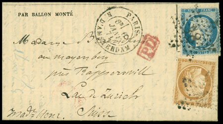 LE DUQUESNE N°36 + 37 OBL étoile 18 + CAD "Paris R. d'Amsterdam" (6 janv 71) sur Gazette des Absents n°23 pour la Suisse avec arrivée Rapperswil (20.1.71), Le Duquesne, TB