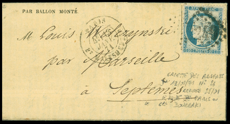 n°37 OBL étoile 37 + CAD "Paris Bt Malesherbes"  (13 janv 71) sur Gazette des Absents n°26 pour Marseille, Bouches-du-Rhône, avec arrivée 25 janv 71