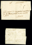 2 plis : lettre du 29 juillet 1663 de Montreuil sur Mer pour Hesdin et lettre du 9 juillet de Montreuil pour Paris avec marque manuscrite "Montreuil" (L n°1A), ind 19. TB