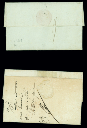 2 lettres avec MP "P 61 P Montreuil.s.Mer" + "Port Payé" (1805 chacune), ind 20 chaque. TB