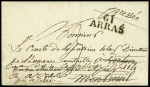Lettre d'Arras pour le château de Verton par Montreuil avec au verso MP "Deb 61 Montreuil-s-Mer" (1824 - ind 19). TB