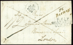 Lettre en port payé du 25 juin 1830 de Bernay pour Londres avec cursive "76 Bernay" + MP "P 61 P Montreuil-s-Mer". TB
