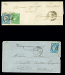 2 lettres : n°37+42 OBL GC 2517 + T15 "Montreuil-s-Mer" (18 sept 71) et n°46 OBL GC 2517 + T15 "Montreuil-s-Mer" (2 juin 71) sur env. télégramme privé.