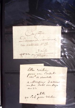 57 lettres anciennes du Pas de Calais dans un classeur noir dont Arras (1705 - 1710 etc), Aire (1704 et 1744), "Deb d'Aire" (1804 - manuscrit), 2 marques "Franc" manuscrit sur lettres de Calais pour Boulogne sur Mer