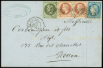 N°25 + 26 en paire + 37 OBL GC 1769 + T17 Le Havre (23 sept 1871) sur lettre. TB