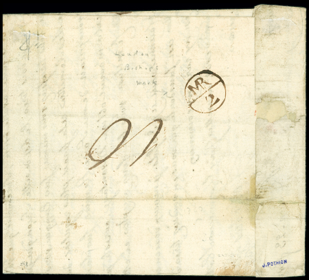 MP "de Rouen à Paris" (1767 - L20) + "Franc" manuscrit sur lettre pour Londres, ind 23. TB