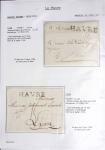 Ensemble de 59 plis du Havre et de Dieppe dont n°47 sur lettre, poste maritime, bureau d'Ingouville, Grasville, cachet rect d'essai rouge du Havre, fev 1828