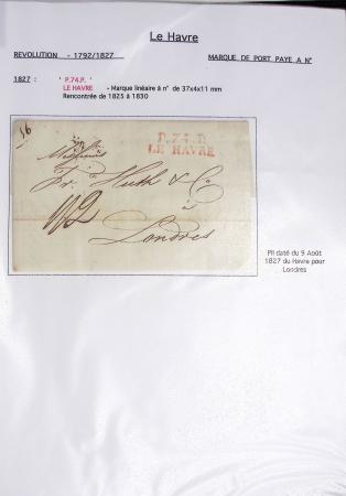Ensemble de 59 plis du Havre et de Dieppe dont n°47 sur lettre, poste maritime, bureau d'Ingouville, Grasville, cachet rect d'essai rouge du Havre, fev 1828