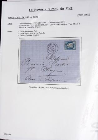 Ensemble de 59 plis du Havre et de Dieppe dont n°47 sur lettre, poste maritime, bureau d'Ingouville, Grasville, cachet rect d'essai rouge du Havre, fev 1828