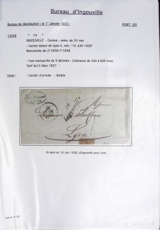 Ensemble de 59 plis du Havre et de Dieppe dont n°47 sur lettre, poste maritime, bureau d'Ingouville, Grasville, cachet rect d'essai rouge du Havre, fev 1828