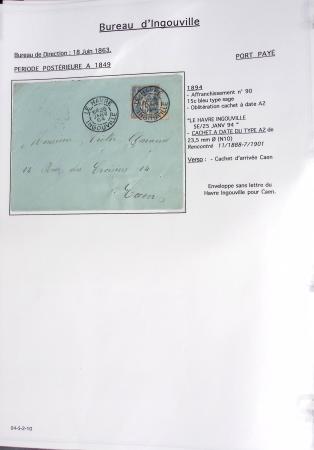 Ensemble de 59 plis du Havre et de Dieppe dont n°47 sur lettre, poste maritime, bureau d'Ingouville, Grasville, cachet rect d'essai rouge du Havre, fev 1828