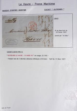 Ensemble de 59 plis du Havre et de Dieppe dont n°47 sur lettre, poste maritime, bureau d'Ingouville, Grasville, cachet rect d'essai rouge du Havre, fev 1828