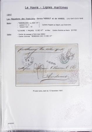 Ensemble de 59 plis du Havre et de Dieppe dont n°47 sur lettre, poste maritime, bureau d'Ingouville, Grasville, cachet rect d'essai rouge du Havre, fev 1828