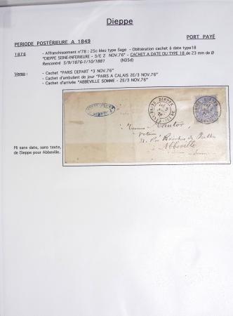 Ensemble de 59 plis du Havre et de Dieppe dont n°47 sur lettre, poste maritime, bureau d'Ingouville, Grasville, cachet rect d'essai rouge du Havre, fev 1828