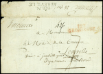 Lettre avec au recto MP rouge "123 Groningue" et au verso MP noire "Deb 76 Abbeville" (1812 - extrait mortuaire imprimé), ind 17. TB