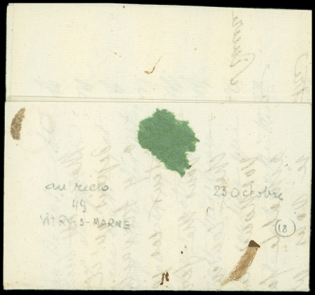 Lettre avec au recto MP "49 Vitry-s-Marne" et au verso marque manuscrite "Deb d'Albert", ind 18. TB
