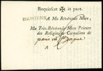 Franchise du monastère du Saint Esprit des Carmélites d'Amiens avec MP "D'Amiens" (L n°18). TB
