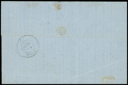 N°45, touché, OBL PC du GC 1 + T17 Abbeville (18 mars 71) sur lettre avec petite marque "taxe allemande" d'Abbeville (50mm) + taxe 2 tampon façon manuscrite, ind 19. TB