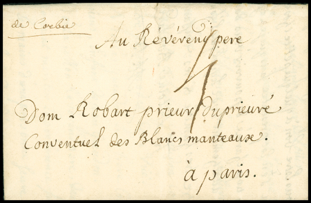 Lettre avec marque manuscrite "De Corbie" (L n°1 - 1750), ind 20, certificat Baudot. TB