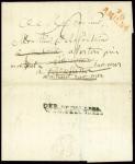 Lettre avec MP rouge "76 Amiens" avec au verso MP noire "Deb de Doullens" (27x11mm) (1816), ind 20