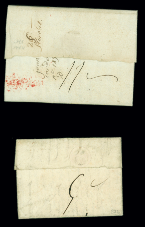 MP "P 76 P Nesle" (An 6, ind 15) noir et 1819 (rouge, ind 19). Bel ensemble
