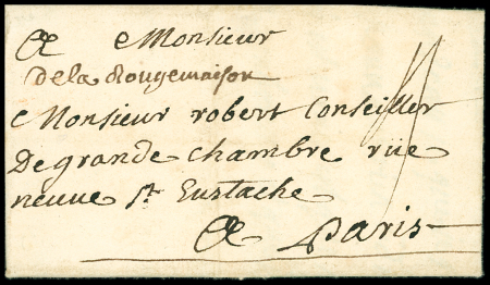 Marque manuscrite "de la rougemaison" (1741), ind 21. RR et TB
