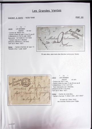 Seine Inférieure : 25 lettres dont cursives "74 Auffay", "74 Bellencombre", "74 Les Grandes ventes" (2 diff), "74 Londinières", "74 Motteville", "74 St Victor l'Abbaye". TB