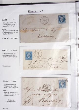 Seine Inférieure : 25 lettres dont cursives "74 Auffay", "74 Bellencombre", "74 Les Grandes ventes" (2 diff), "74 Londinières", "74 Motteville", "74 St Victor l'Abbaye". TB