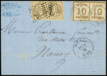 N°28 en paire OBL GC 2598 (Nancy) + Alsace n°6, 2 pièces OBL CAD "Metz" (16.8.71) sur lettre de Metz pour Nancy. TB