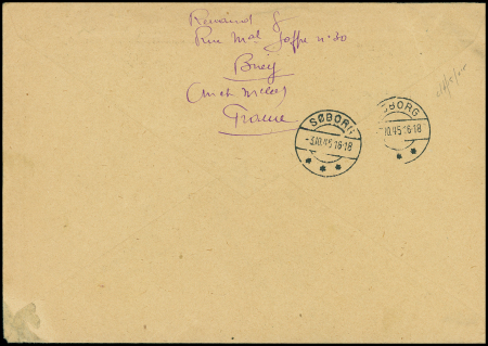 N°731, 25F Gandon violet OBL Briey (1945) seul sur lettre recommandée exprès avion pour Copenhague. TB
