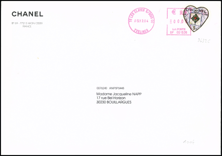 N°3632C 0,50€ Chanel de roulette OBL EMA rouge (2004) sur env. Chanel avec encart correspondant. TB