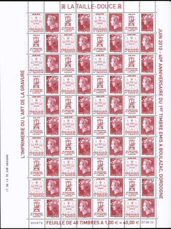 N°4459 à 4464 40ème anniversaire de l'imprimerie de Boulazac, série de 4 feuilles de 40 timbres, neufs **, TB