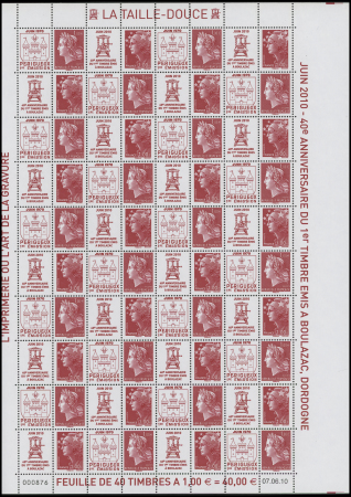 N°4459 à 4464 40ème anniversaire de l'imprimerie de Boulazac, série de 4 feuilles de 40 timbres, neufs **, TB
