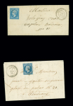 2 lettres : n°14 OBL PC 21 + T22 Aillas (1858 - ind 17) et n°22 OBL GC 27 + T22 Aillas (1862 - ind 17). TB
