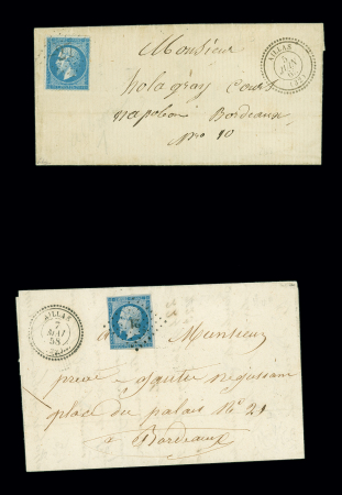 2 lettres : n°14 OBL PC 21 + T22 Aillas (1858 - ind 17) et n°22 OBL GC 27 + T22 Aillas (1862 - ind 17). TB