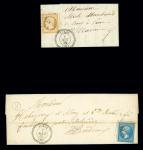 2 lettres - n°13 OBL PC 3918 + T22 Auros (1859) et n°22 OBL GC 239 + T22 Auros (1865) (ind 16 et ind 12). TB